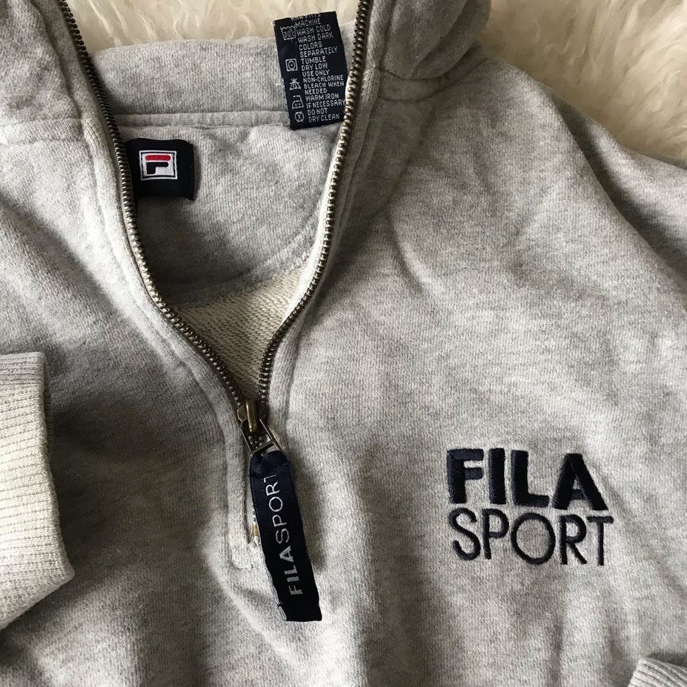 Reworked Fila Crop Top Grey Half Zip Sweatshirt Waist Tie - Picture 4 of 9